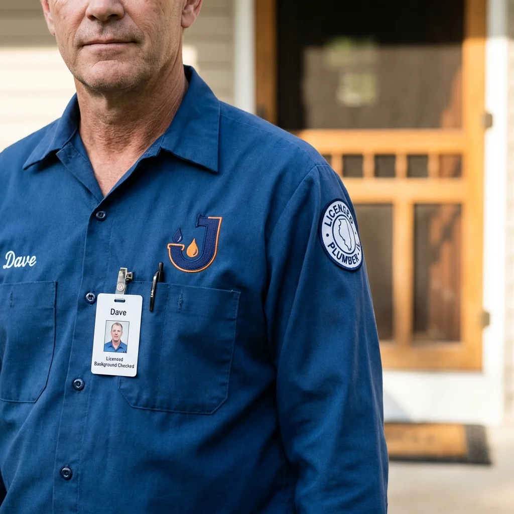 Licensed plumber showing ID badge in Fairhaven, MA