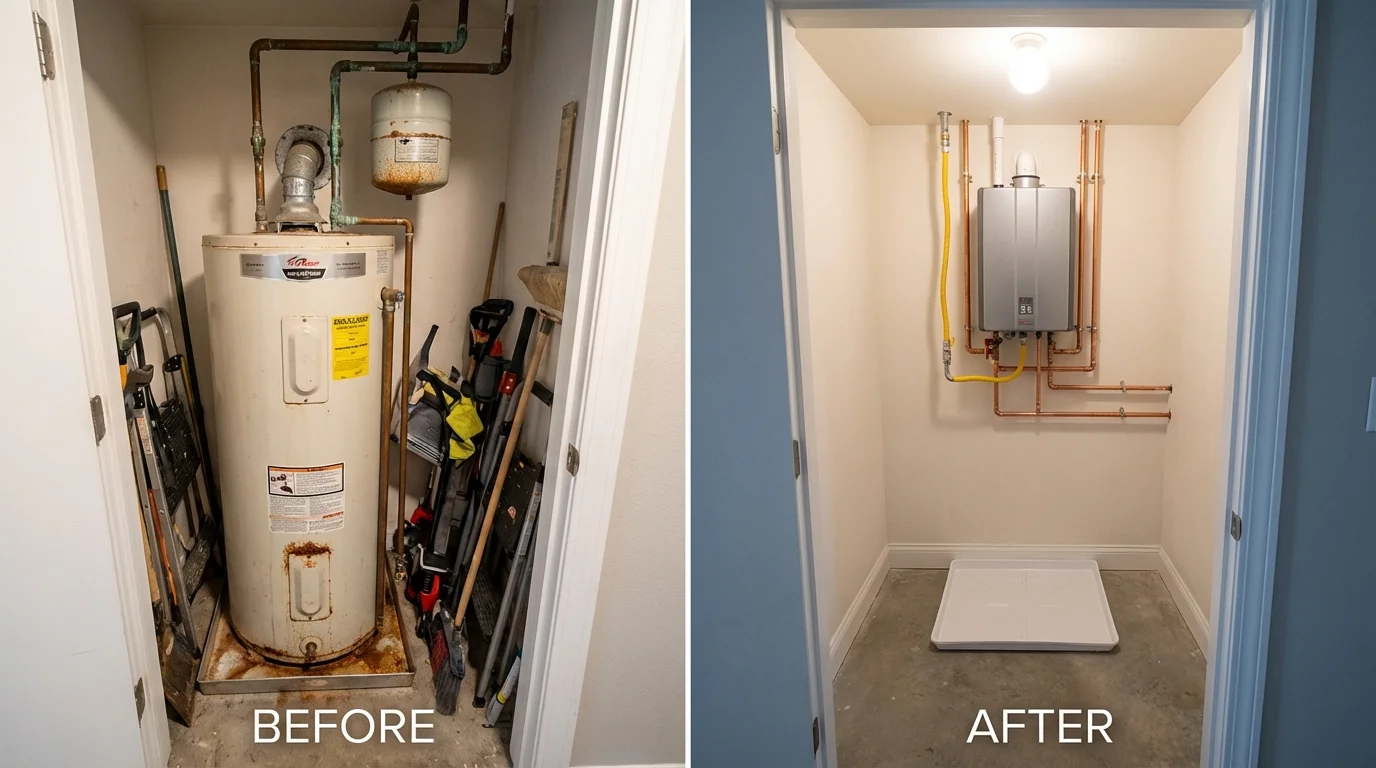 Tank water heater versus wall-mounted tankless unit comparison for Fairhaven, MA homeowners